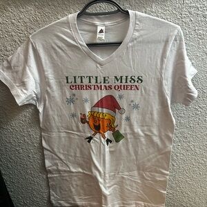Little Miss Christmas Queen White V Neck Tee